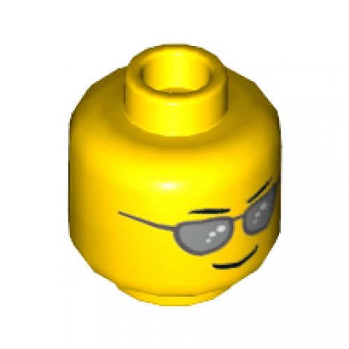 LEGO Minifigure, Head Glasses with Silver Sunglasses, Eyebrows and Thin Grin Pattern - Stud Recessed 3626PB0193
