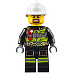 LEGO Minifigure Fire - Reflective Stripes with Utility Belt and Flashlight, White Fire Helmet, Brown Moustache and Goatee CTY0635