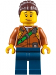 LEGO Minifigure City Jungle Explorer Female - Dark Orange Shirt with Green Strap, Dark Blue Legs, Dark Brown Hair Female Large High Bun CTY0796