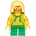 LEGO Minifigure Girl, Lime Hoodie, Green Short Legs, Orange Cat Face Paint CTY1014