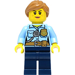 LEGO Minifigure Police - City Officer Female, Bright Light Blue Shirt with Badge and Radio, Dark Blue Legs, Medium Nougat Hair CTY1384