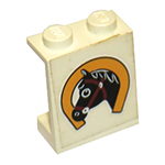 LEGO Panel 1 x 2 x 2 - Solid Studs with Horseshoe and Black Horse Head Pattern (Sticker) - Set 6359 4864APB002