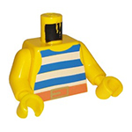 LEGO Torso Pirate Tank Top with Blue and White Horizontal Stripes, Dark Orange Belt with Gold Buckle Pattern / Yellow Arms / Yellow Hands 973P32C01
